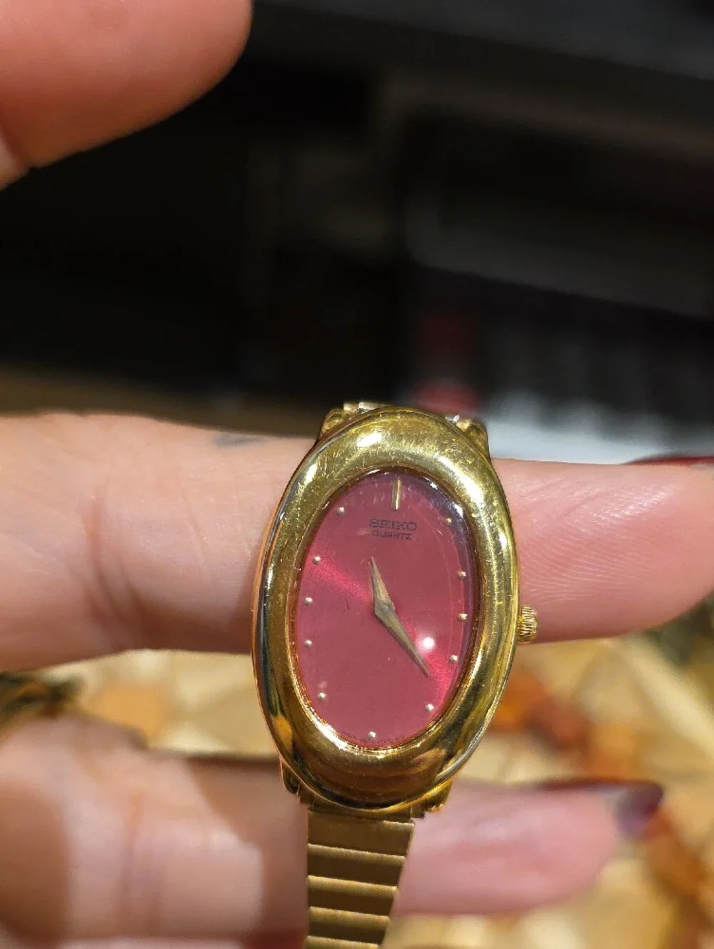 Seiko Women's Gold Tone Watch with Pink Dial